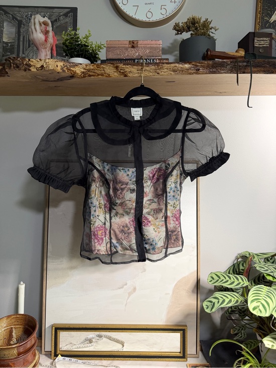 Maeve Tops - NWT Anthropologie Maeve Sheer Black Organza Blouse with Floral Lining